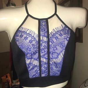 Black and blue  lace croptop.